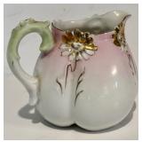 FR - Antique Unmarked RS Prussia Porcelain Sugar and Creamer Set Pink Green White with Gold Accents