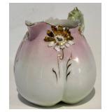 FR - Antique Unmarked RS Prussia Porcelain Sugar and Creamer Set Pink Green White with Gold Accents