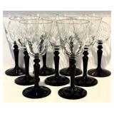 FR - Vintage Mikasa English Chintz C6103 Black Tea Plates and 18 Black Stem Wine Glasses Set