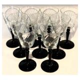 FR - Vintage Mikasa English Chintz C6103 Black Tea Plates and 18 Black Stem Wine Glasses Set