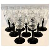 FR - Vintage Mikasa English Chintz C6103 Black Tea Plates and 18 Black Stem Wine Glasses Set