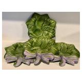 FR - (8) Vintage Ceramic Green Lettuce/Cabbage Plate with Yellow Ribbon - Lettuce ware Cabbage Ware