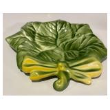FR - (8) Vintage Ceramic Green Lettuce/Cabbage Plate with Yellow Ribbon - Lettuce ware Cabbage Ware