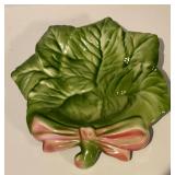FR - (8) Vintage Ceramic Green Lettuce/Cabbage Plate with Yellow Ribbon - Lettuce ware Cabbage Ware