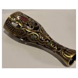 FR -  Brass Judaica Shabbat Candlestick Holder with Enamel Accents Jerusalem