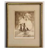 FR - Framed Vintage Etching Print Saturday Morning by Si Raymond