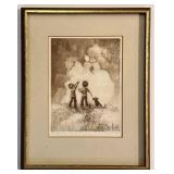 FR - Framed Vintage Etching Print Saturday Morning by Si Raymond