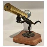 FR - Bronze Frog Holding Brass Kaleidoscope Sculpture on Sandstone Base