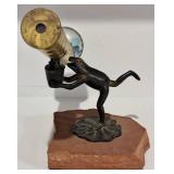 FR - Bronze Frog Holding Brass Kaleidoscope Sculpture on Sandstone Base