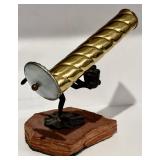 FR - Bronze Frog Holding Brass Kaleidoscope Sculpture on Sandstone Base