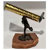 FR - Bronze Frog Holding Brass Kaleidoscope Sculpture on Sandstone Base