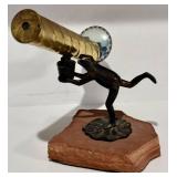 FR - Bronze Frog Holding Brass Kaleidoscope Sculpture on Sandstone Base