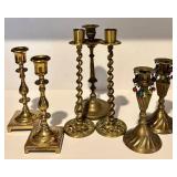 FR - Collection of 3 Pairs and 1 Brass Candlestick, Includes Israeli Piece