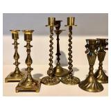 FR - Collection of 3 Pairs and 1 Brass Candlestick, Includes Israeli Piece