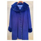 FR - Vintage Cobalt Blue Coat with Faux Fur Trim, Size XL