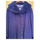 FR - Vintage Cobalt Blue Coat with Faux Fur Trim, Size XL