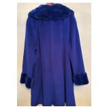 FR - Vintage Cobalt Blue Coat with Faux Fur Trim, Size XL