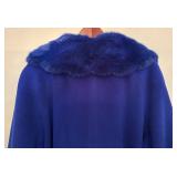 FR - Vintage Cobalt Blue Coat with Faux Fur Trim, Size XL