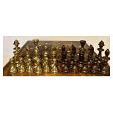 FR - Vintage Wooden Chess Set with Mother of Pearl Inlay and Brass Pieces