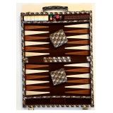 FR - Vintage Travel Backgammon Set in Patterned Carrying Case