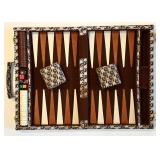 FR - Vintage Travel Backgammon Set in Patterned Carrying Case