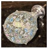 FR - Set of 2 Vintage Etched Frosted Glass Perfume Bottles with Floral Motif