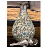 FR - Set of 2 Vintage Etched Frosted Glass Perfume Bottles with Floral Motif