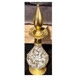 FR - Set of 2 Vintage Etched Frosted Glass Perfume Bottles with Floral Motif