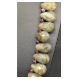 Green Stone Necklace & Two Bracelets Set - 18-inch Necklace, Teal & Pale Blue Beads