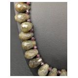 Green Stone Necklace & Two Bracelets Set - 18-inch Necklace, Teal & Pale Blue Beads