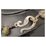 Green Stone Necklace & Two Bracelets Set - 18-inch Necklace, Teal & Pale Blue Beads