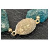 Green Stone Necklace & Two Bracelets Set - 18-inch Necklace, Teal & Pale Blue Beads