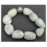 Green Stone Necklace & Two Bracelets Set - 18-inch Necklace, Teal & Pale Blue Beads