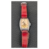 Vintage Ingersoll Mickey Mouse Watch - Vintage, Red Leather Band