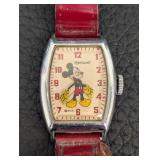 Vintage Ingersoll Mickey Mouse Watch - Vintage, Red Leather Band
