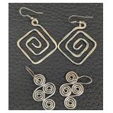 Sterling Silver Earrings - Square Spiral & Spiral Coil (Two Pairs) Unmarked