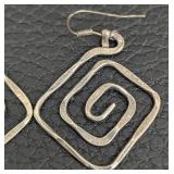 Sterling Silver Earrings - Square Spiral & Spiral Coil (Two Pairs) Unmarked
