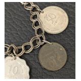 Vintage Israeli Coin Bracelet - 7-Inch Length, 10 Prutah Charms
