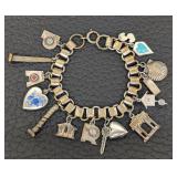 Sterling Memory Heart Charm Bracelet - 6.5-Inch Long - Vintage with 4 Sterling Charms