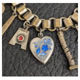Sterling Memory Heart Charm Bracelet - 6.5-Inch Long - Vintage with 4 Sterling Charms