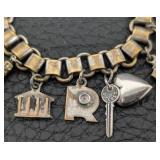 Sterling Memory Heart Charm Bracelet - 6.5-Inch Long - Vintage with 4 Sterling Charms