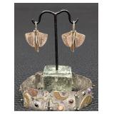 Sterling Silver Earrings & Bracelet Set - Hammered Panels with Cabochons