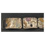 Sterling Silver Earrings & Bracelet Set - Hammered Panels with Cabochons