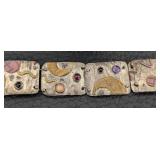 Sterling Silver Earrings & Bracelet Set - Hammered Panels with Cabochons