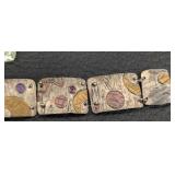 Sterling Silver Earrings & Bracelet Set - Hammered Panels with Cabochons