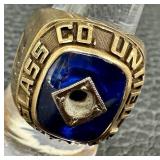 China and Glass United Signet 10K Ring - 22.33 g - Blue Glass Cabochon (Center Stone Missing)