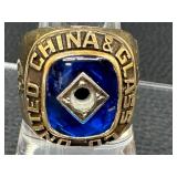 China and Glass United Signet 10K Ring - 22.33 g - Blue Glass Cabochon (Center Stone Missing)