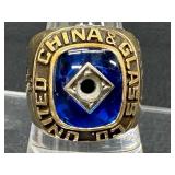 China and Glass United Signet 10K Ring - 22.33 g - Blue Glass Cabochon (Center Stone Missing)