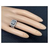 18K White Gold Diamond Ring with Onyx Inlay - Square Center Cluster