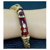 Vintage UnoAErre18K Gold Bracelet - Red Enamel Inlay Italian Bracelet